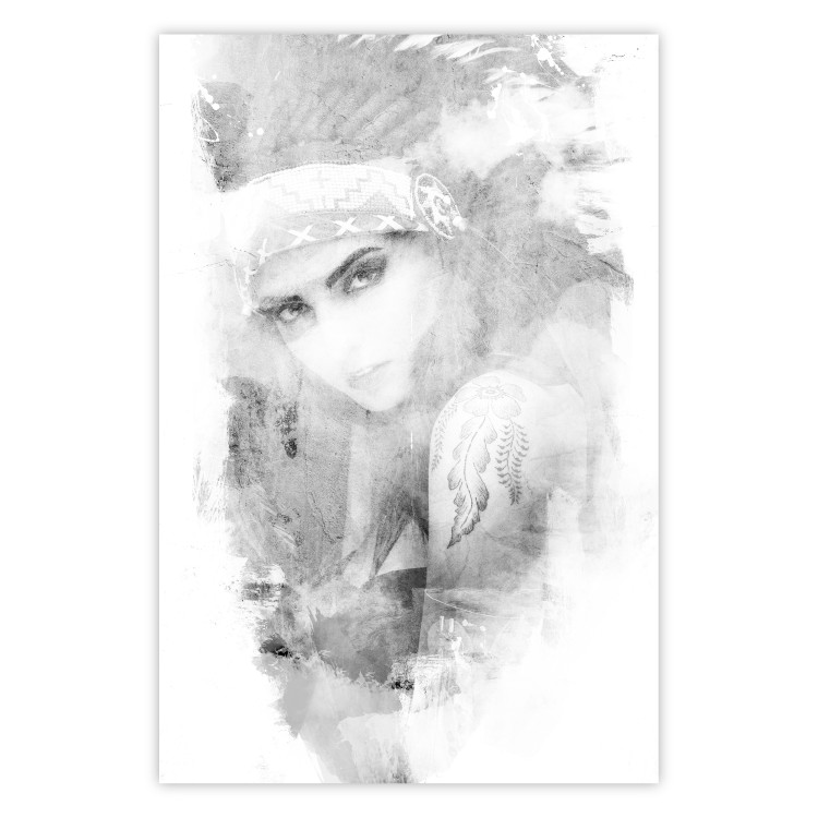 Wall Poster Ethnic Gaze - black portrait of an indigenous woman on white background 123284