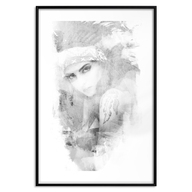 Wall Poster Ethnic Gaze - black portrait of an indigenous woman on white background 123284 additionalImage 17
