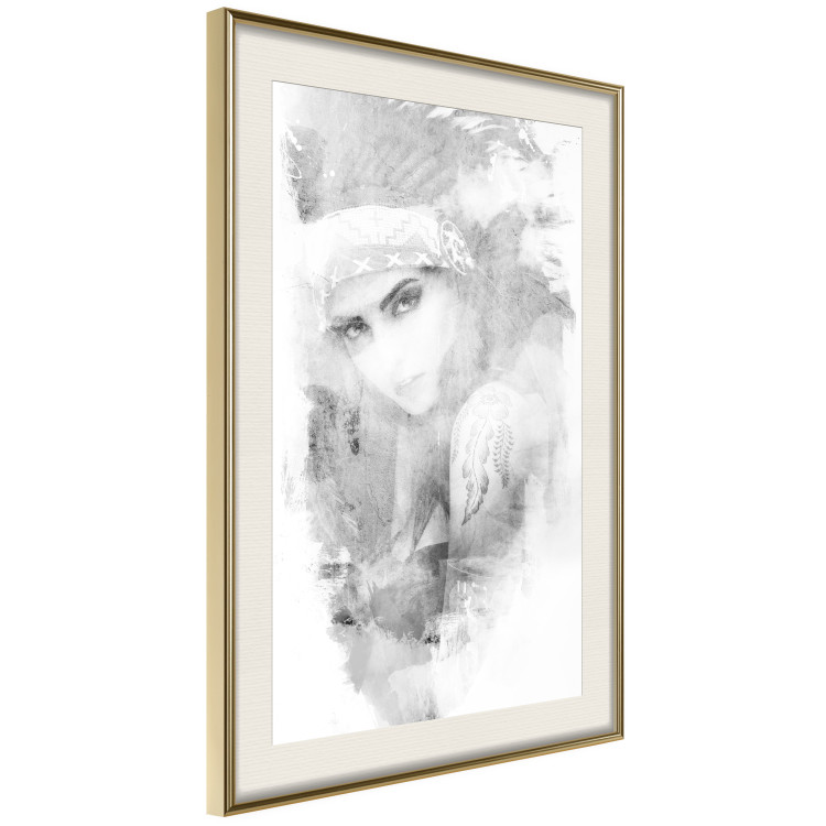 Wall Poster Ethnic Gaze - black portrait of an indigenous woman on white background 123284 additionalImage 2