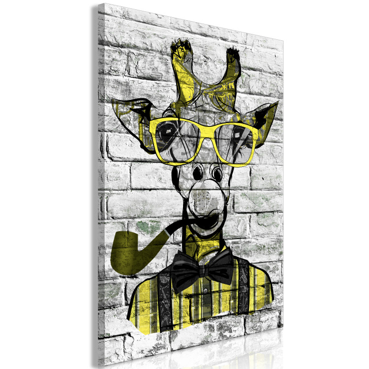 Canvas Print Giraffe with Pipe (1 Part) Vertical Yellow 123384 additionalImage 2