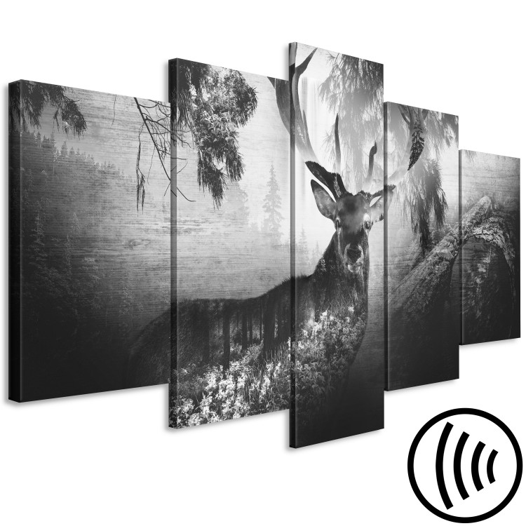 Canvas Art Print Black and white deer among trees - forest animal on black background 125884 additionalImage 6