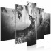 Canvas Art Print Black and white deer among trees - forest animal on black background 125884 additionalThumb 2