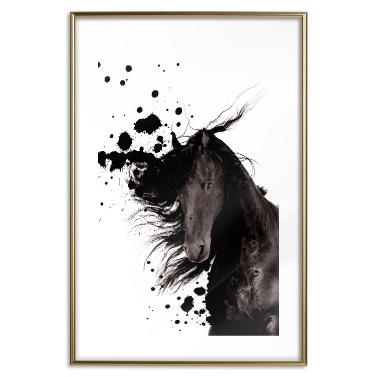 Poster Abstract Element - black horse and abstract spots on a white background 126884 additionalImage 14