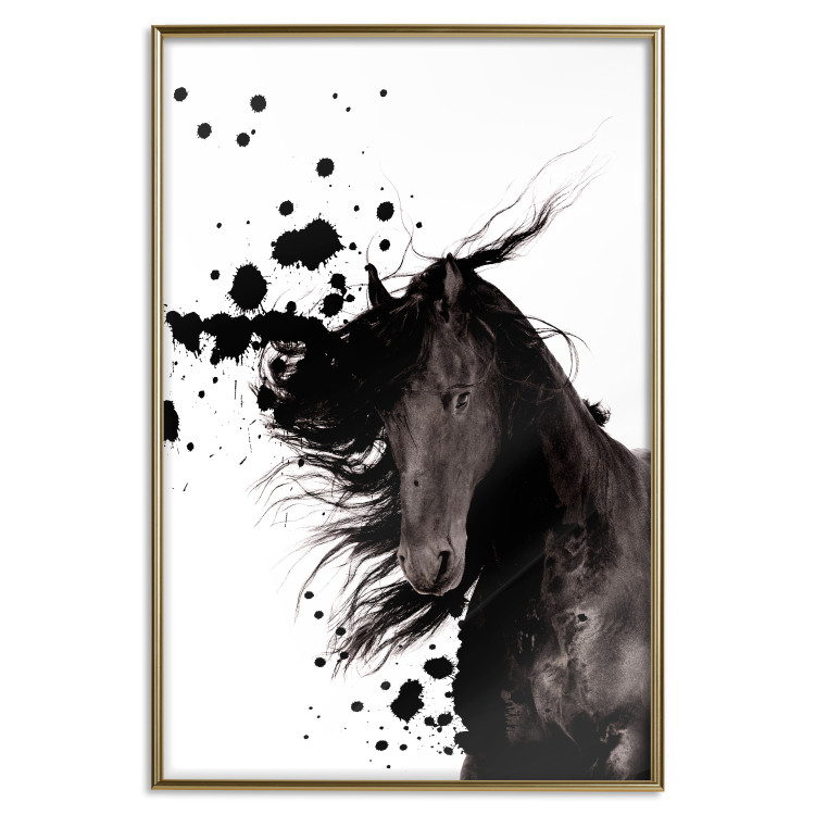Poster Abstract Element - black horse and abstract spots on a white background 126884 additionalImage 17