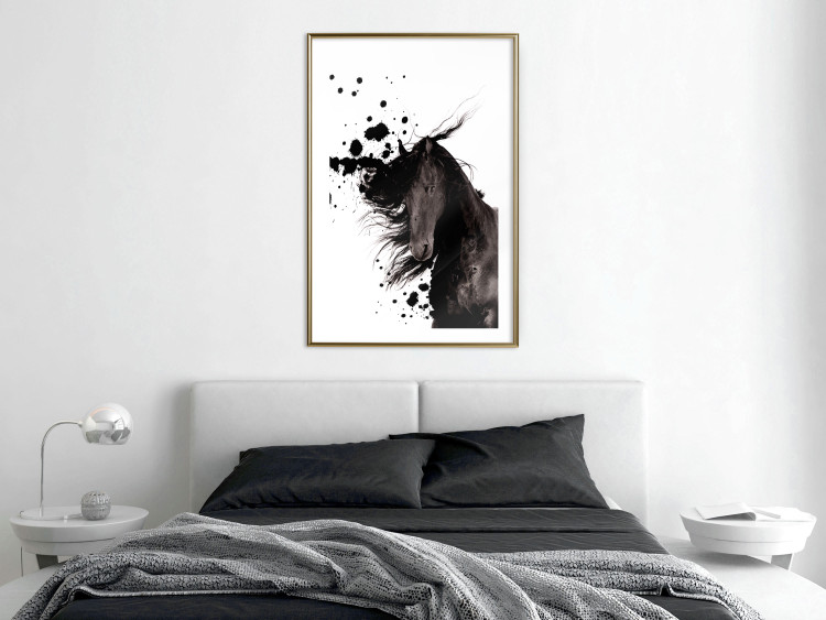 Poster Abstract Element - black horse and abstract spots on a white background 126884 additionalImage 13