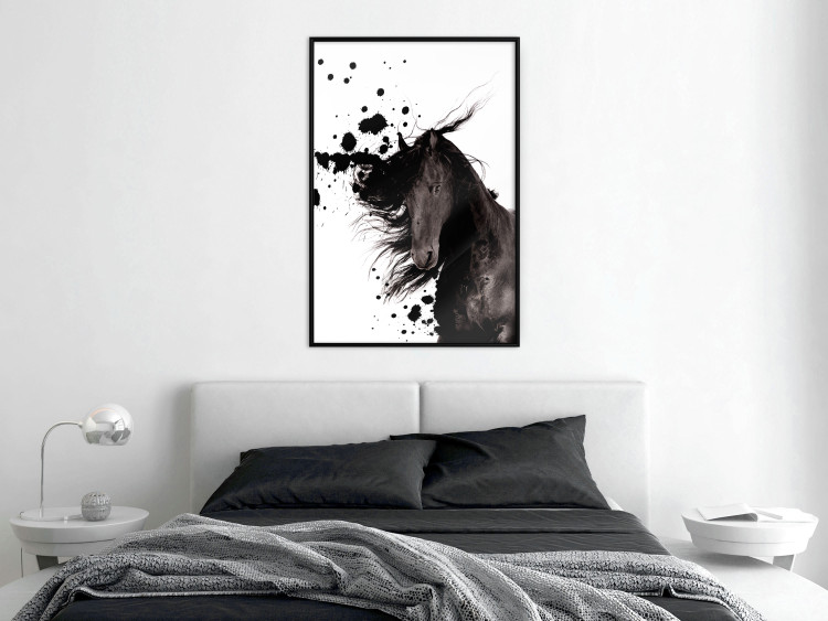 Poster Abstract Element - black horse and abstract spots on a white background 126884 additionalImage 4