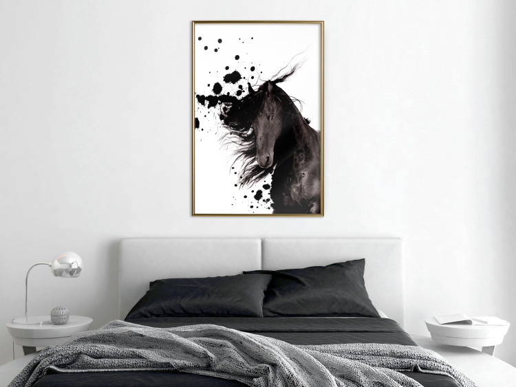 Poster Abstract Element - black horse and abstract spots on a white background 126884 additionalImage 5