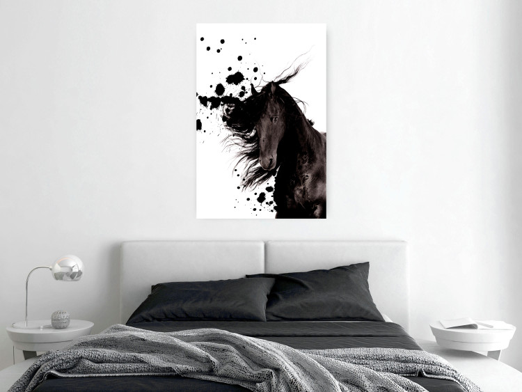 Poster Abstract Element - black horse and abstract spots on a white background 126884 additionalImage 2