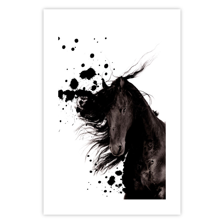 Poster Abstract Element - black horse and abstract spots on a white background 126884 additionalImage 19