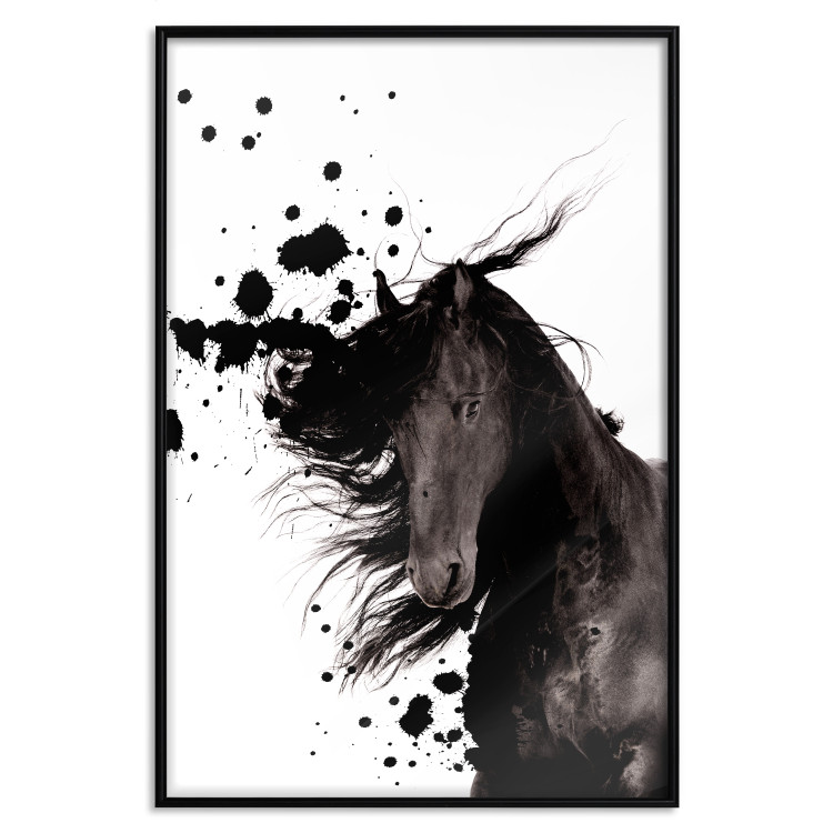 Poster Abstract Element - black horse and abstract spots on a white background 126884 additionalImage 16