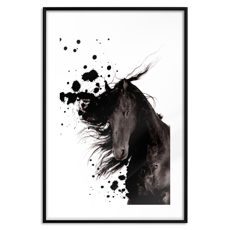 Poster Abstract Element - black horse and abstract spots on a white background 126884 additionalImage 15