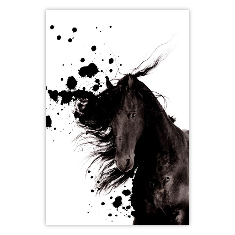 Poster Abstract Element - black horse and abstract spots on a white background 126884