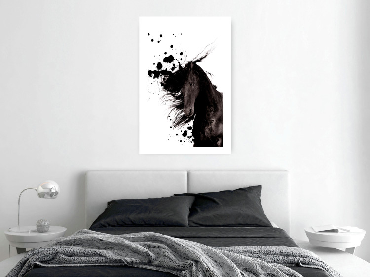 Poster Abstract Element - black horse and abstract spots on a white background 126884 additionalImage 3