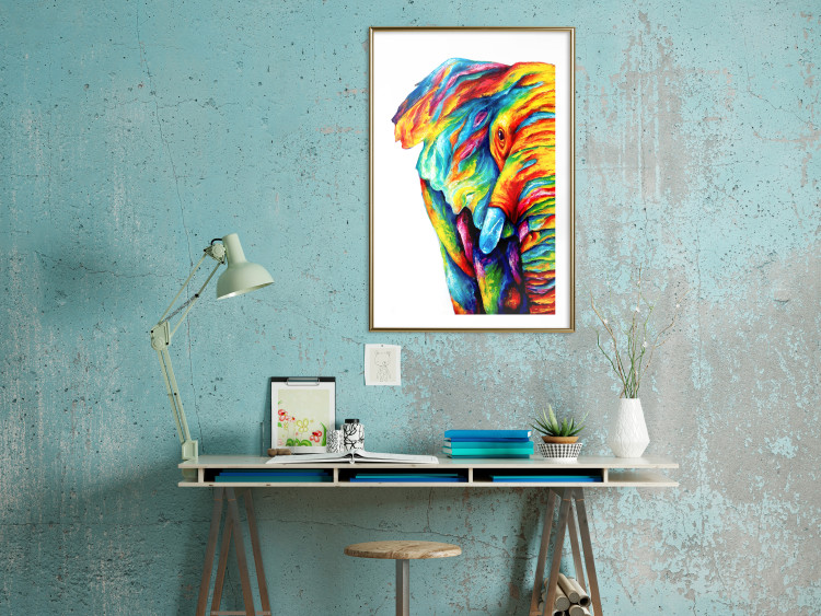 Poster Colorful Elephant - abstract animal in various colors on a white background 126984 additionalImage 13