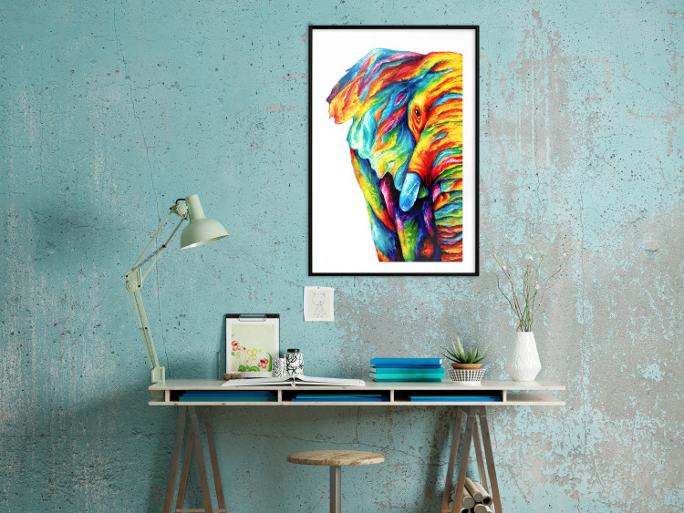 Poster Colorful Elephant - abstract animal in various colors on a white background 126984 additionalImage 18