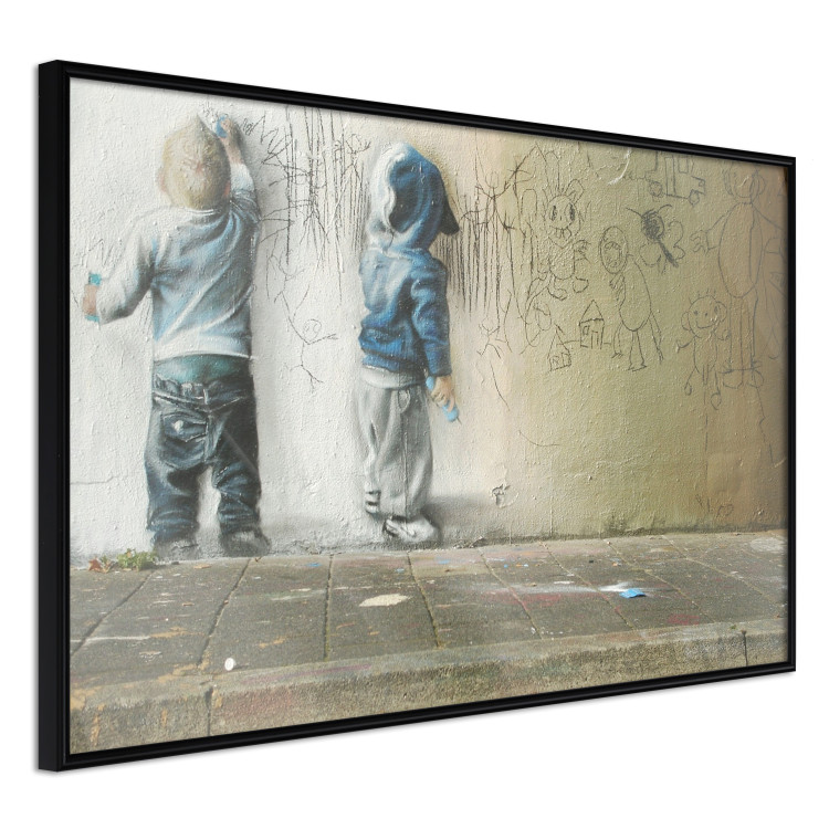 Wall Poster Young Generation - graffiti of boys coloring with crayons on the wall 128384 additionalImage 11