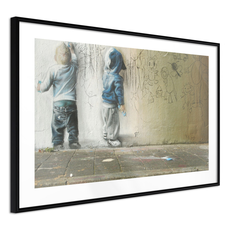 Wall Poster Young Generation - graffiti of boys coloring with crayons on the wall 128384 additionalImage 6