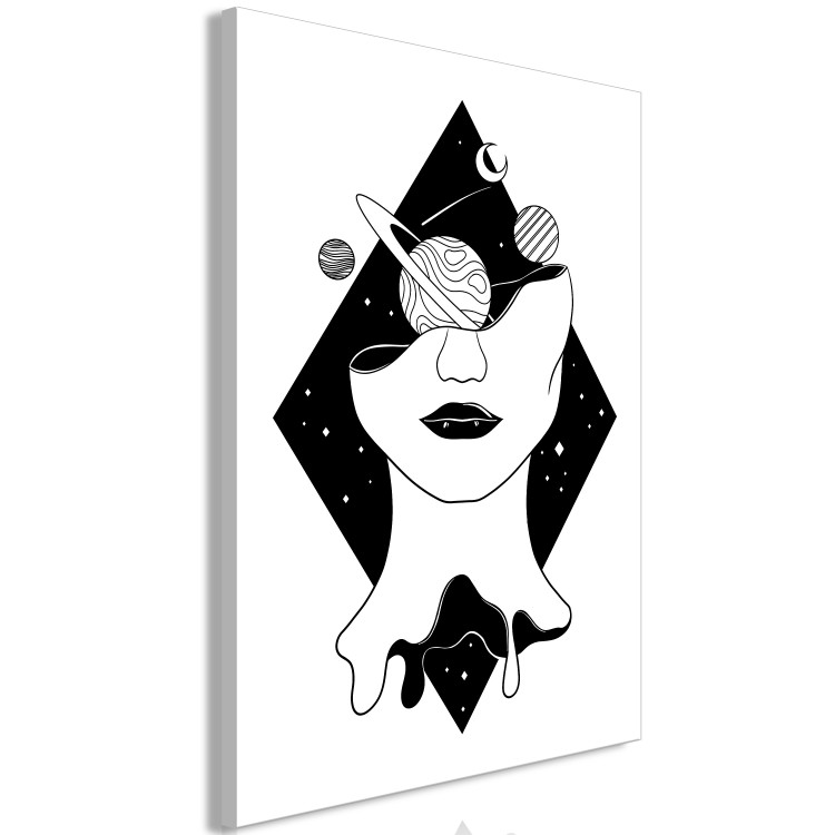 Canvas Planets, Moon and woman figure in a diamond - black-white abstraction 128484 additionalImage 2