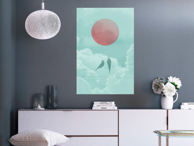 Poster Pastel Sunset - abstract birds against blue clouds 129584 additionalImage 2