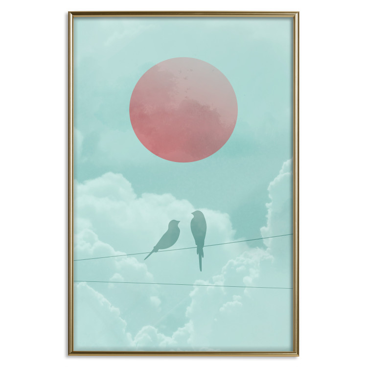 Poster Pastel Sunset - abstract birds against blue clouds 129584 additionalImage 17
