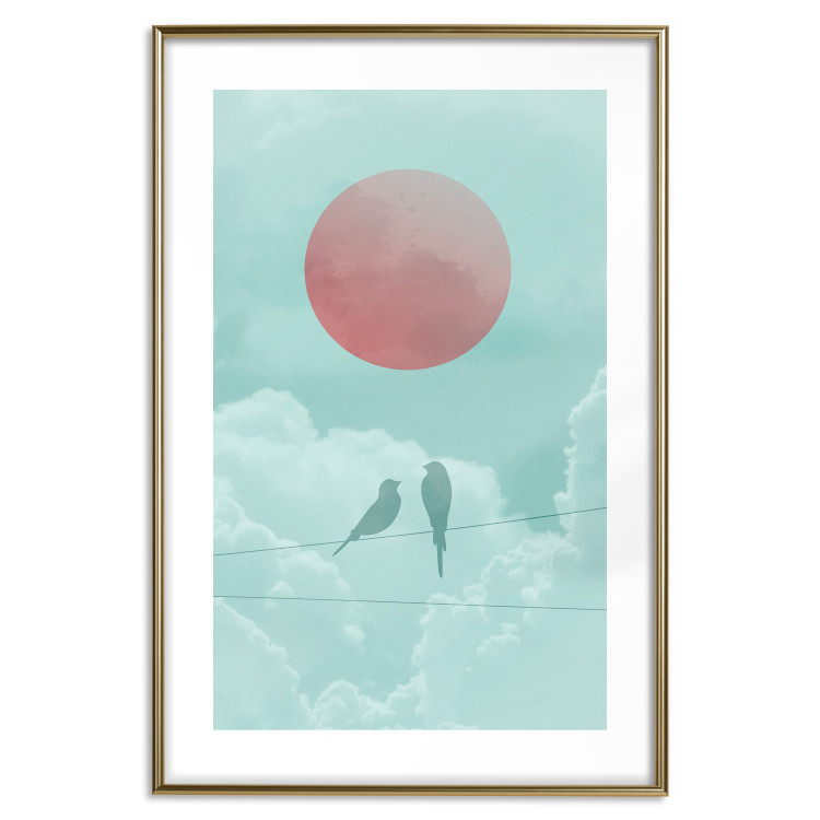 Poster Pastel Sunset - abstract birds against blue clouds 129584 additionalImage 14