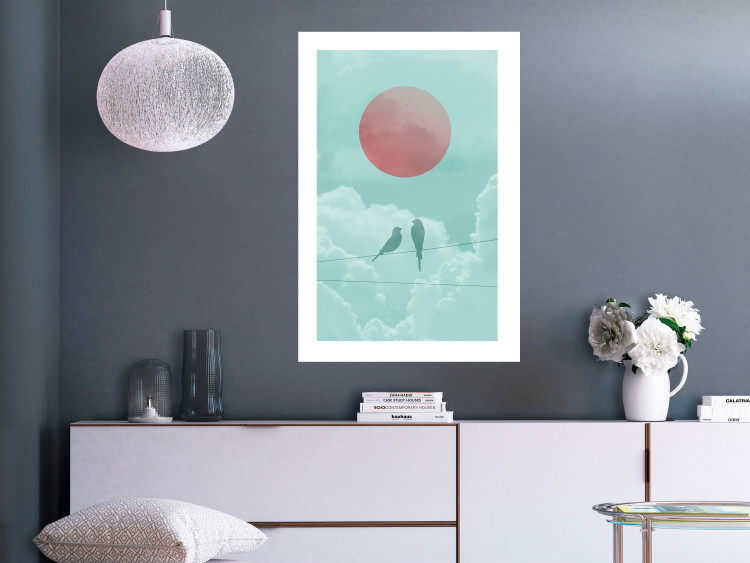 Poster Pastel Sunset - abstract birds against blue clouds 129584 additionalImage 3