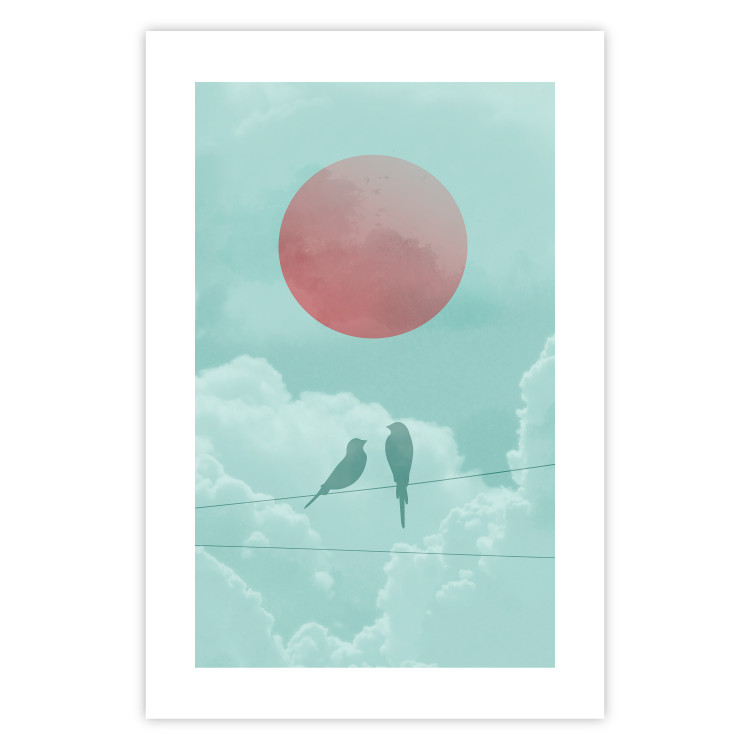 Poster Pastel Sunset - abstract birds against blue clouds 129584 additionalImage 19