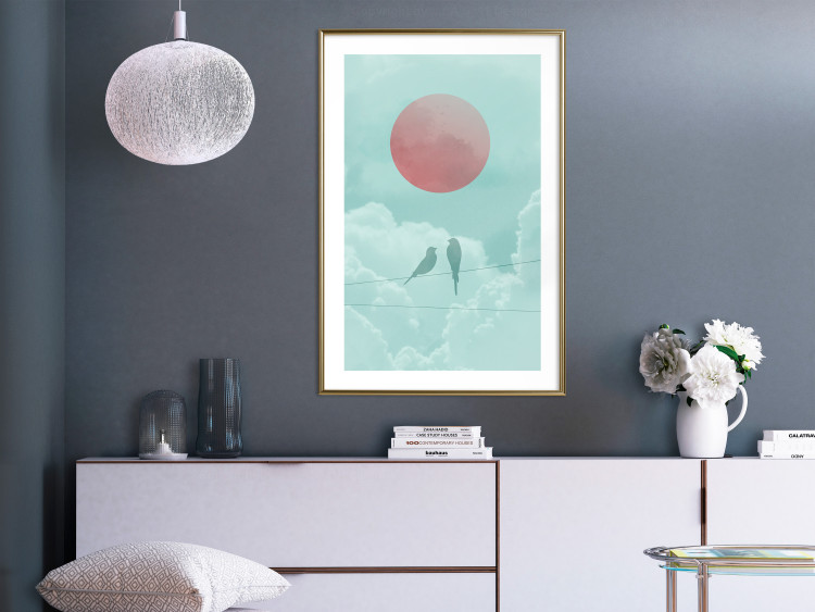 Poster Pastel Sunset - abstract birds against blue clouds 129584 additionalImage 15