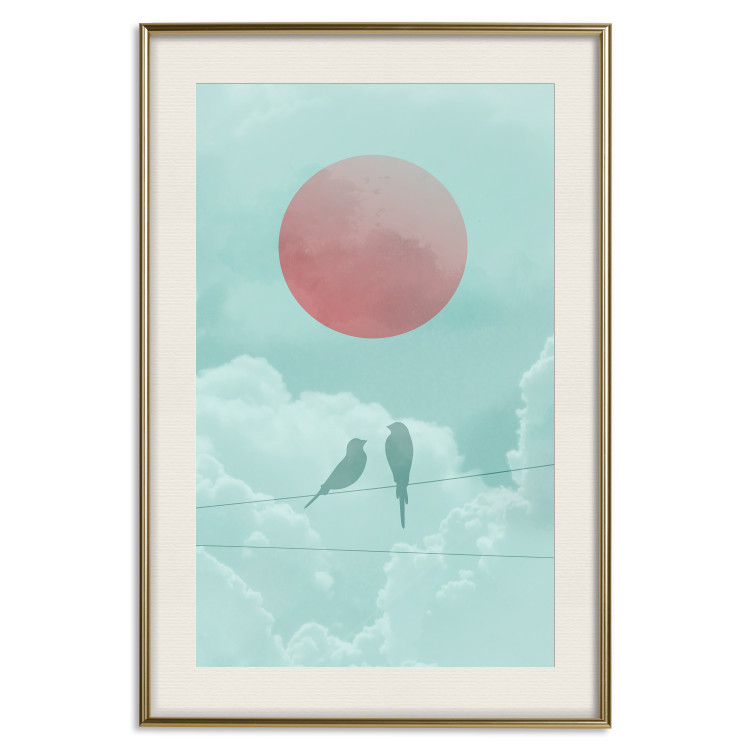 Poster Pastel Sunset - abstract birds against blue clouds 129584 additionalImage 20