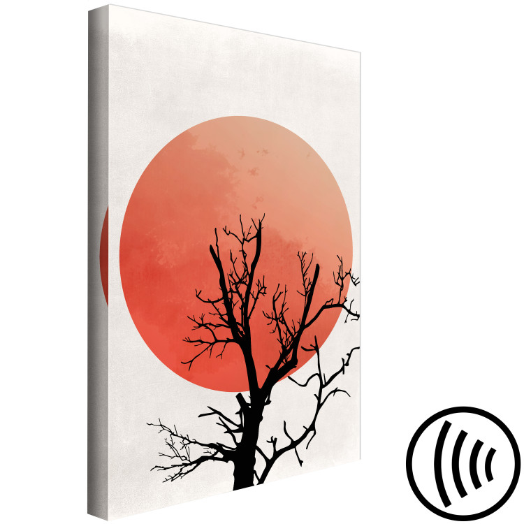 Canvas Art Print A tree with sunset - an abstract composition with a black outline of branches and pierced by the non-moving sun in orange colors 131884 additionalImage 6