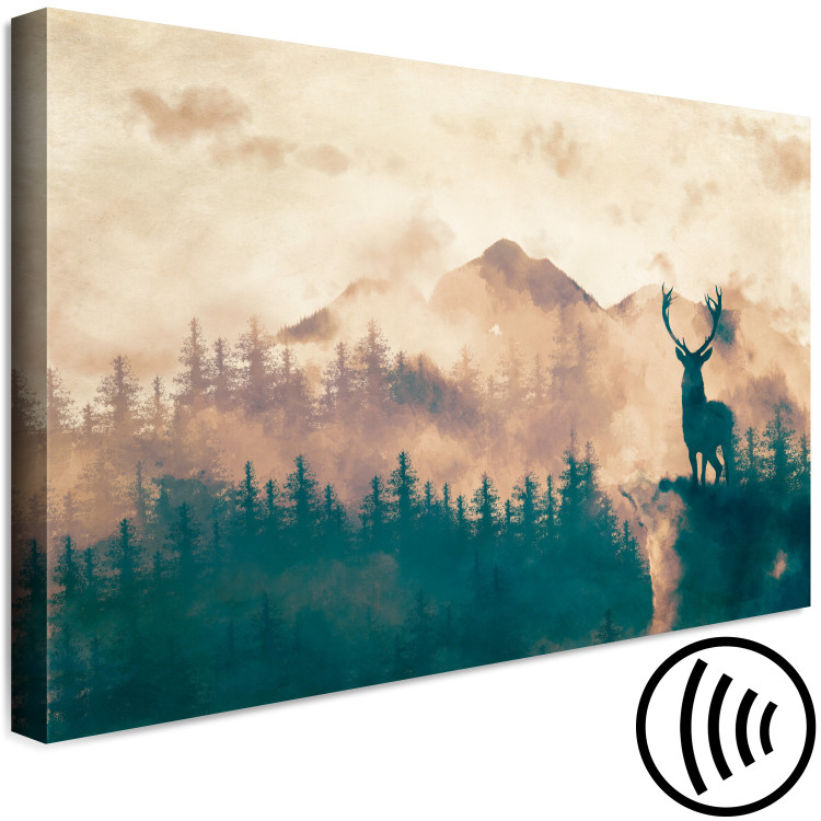 Canvas Print Proud Stag (1-piece) Wide - misty forest landscape scenery 131984 additionalImage 6