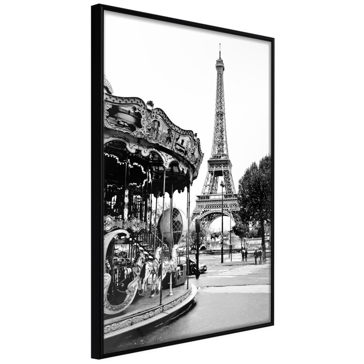 Wall Poster Parisian Carousel - black and white carousel landscape with the Eiffel Tower in the background 132284 additionalImage 11