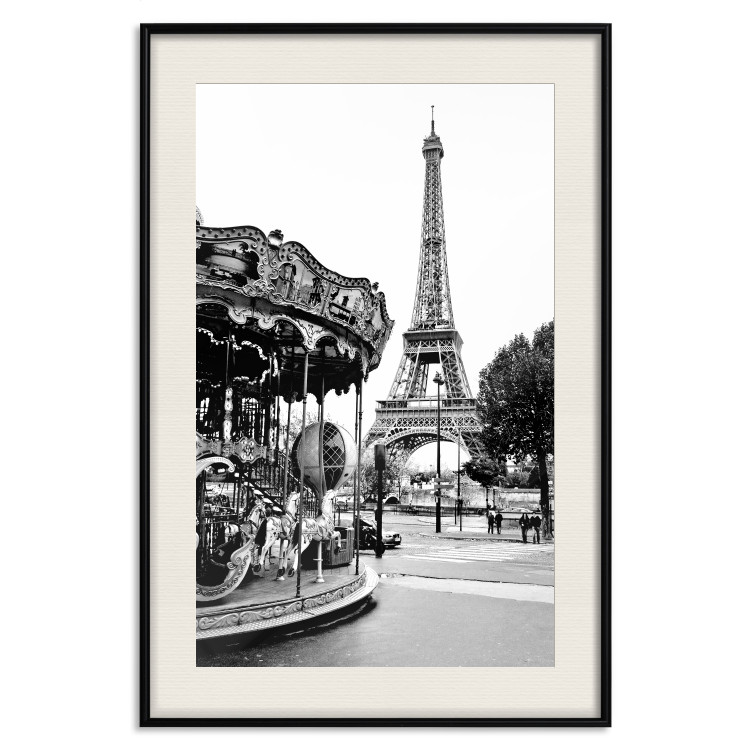 Wall Poster Parisian Carousel - black and white carousel landscape with the Eiffel Tower in the background 132284 additionalImage 19