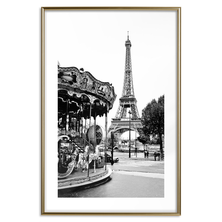 Wall Poster Parisian Carousel - black and white carousel landscape with the Eiffel Tower in the background 132284 additionalImage 14