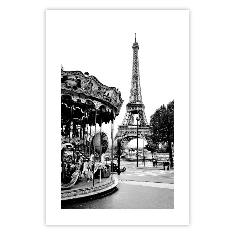 Wall Poster Parisian Carousel - black and white carousel landscape with the Eiffel Tower in the background 132284 additionalImage 25