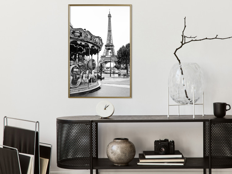 Wall Poster Parisian Carousel - black and white carousel landscape with the Eiffel Tower in the background 132284 additionalImage 5