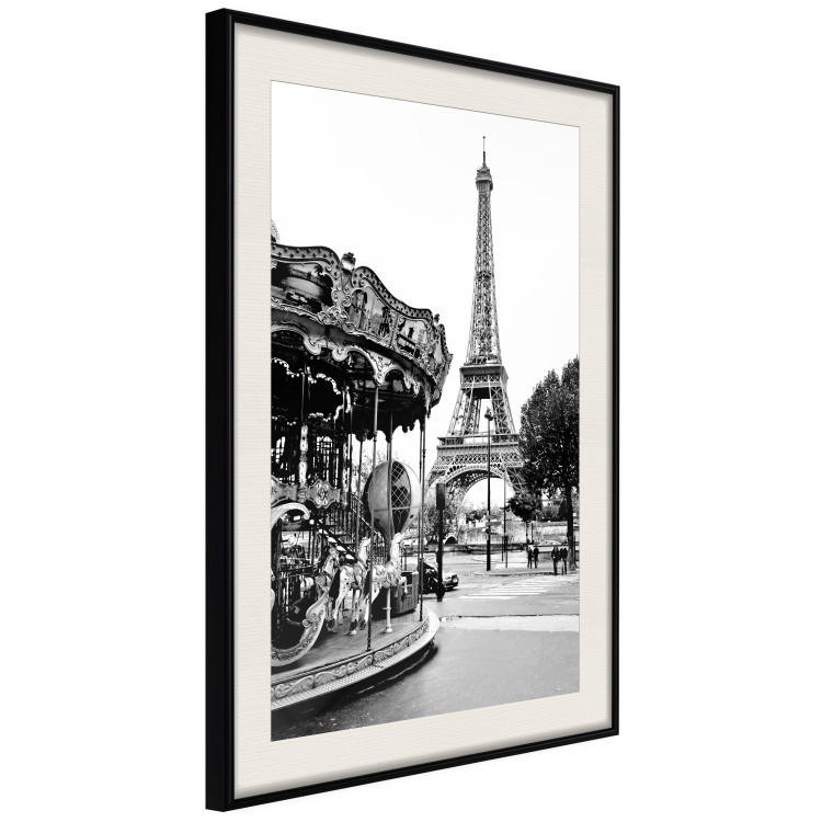 Wall Poster Parisian Carousel - black and white carousel landscape with the Eiffel Tower in the background 132284 additionalImage 2