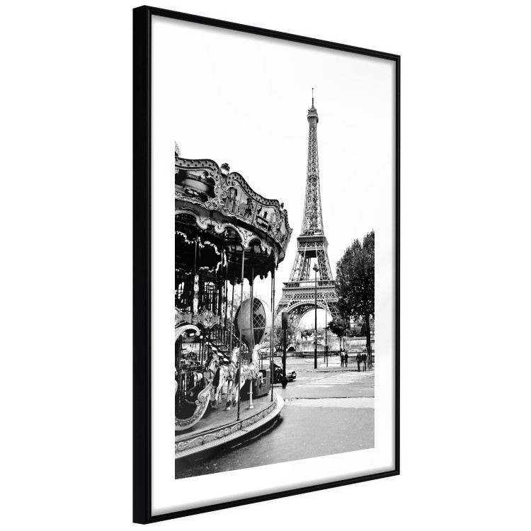 Wall Poster Parisian Carousel - black and white carousel landscape with the Eiffel Tower in the background 132284 additionalImage 8