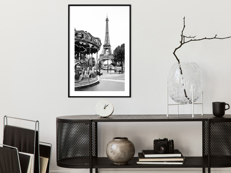 Wall Poster Parisian Carousel - black and white carousel landscape with the Eiffel Tower in the background 132284 additionalImage 23