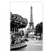 Wall Poster Parisian Carousel - black and white carousel landscape with the Eiffel Tower in the background 132284