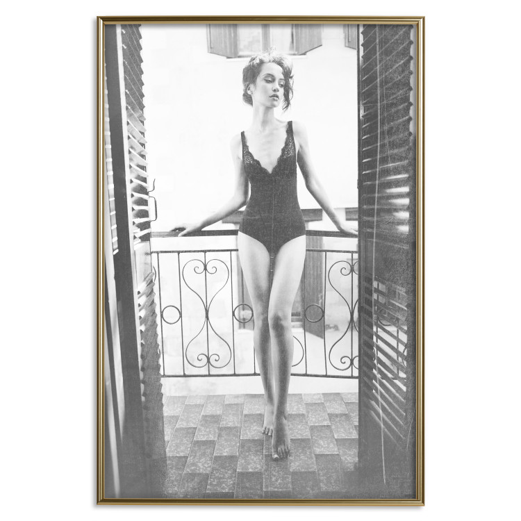Wall Poster Petite Woman - black and white photograph of a slender woman on a balcony 134184 additionalImage 17