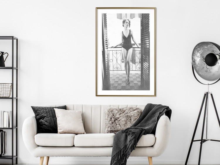 Wall Poster Petite Woman - black and white photograph of a slender woman on a balcony 134184 additionalImage 13