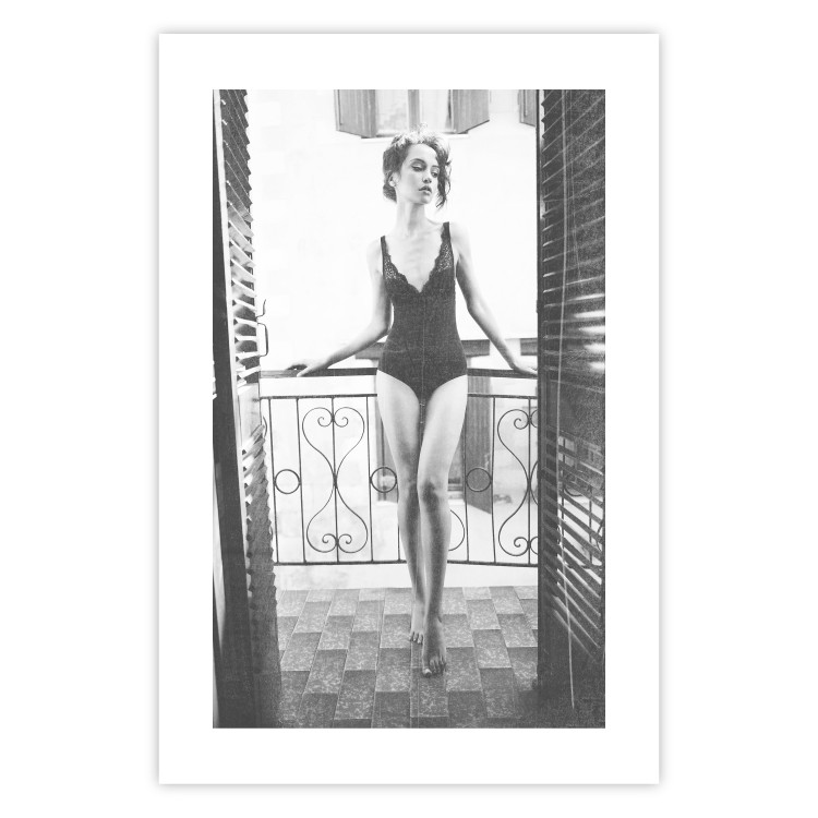 Wall Poster Petite Woman - black and white photograph of a slender woman on a balcony 134184 additionalImage 19