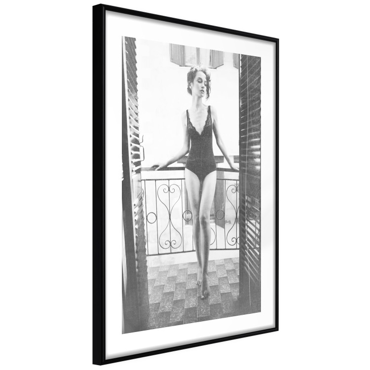 Wall Poster Petite Woman - black and white photograph of a slender woman on a balcony 134184 additionalImage 6