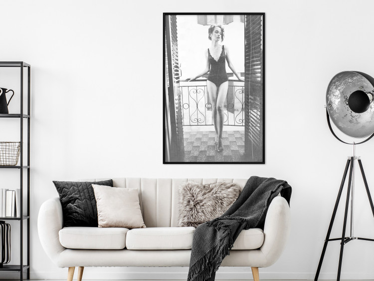 Wall Poster Petite Woman - black and white photograph of a slender woman on a balcony 134184 additionalImage 4