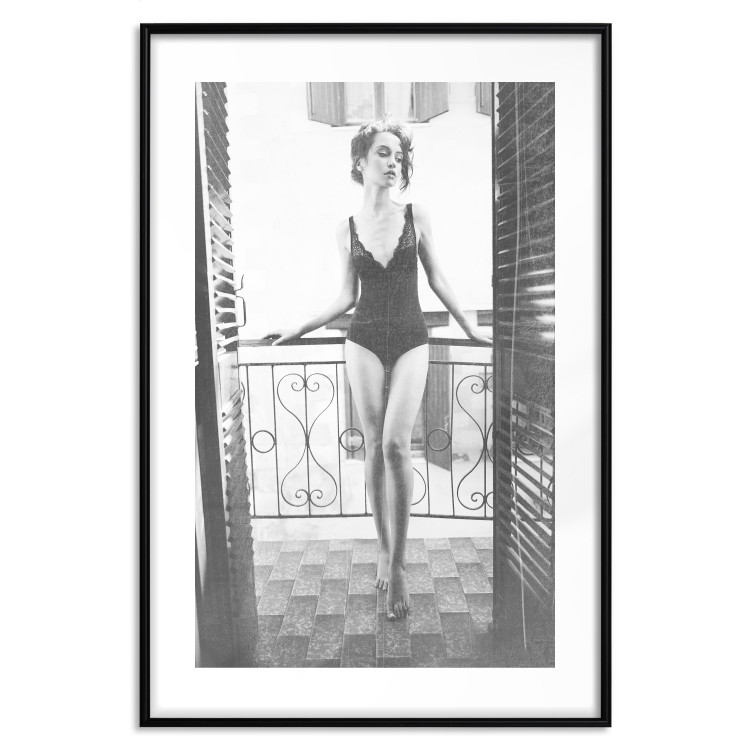 Wall Poster Petite Woman - black and white photograph of a slender woman on a balcony 134184 additionalImage 15