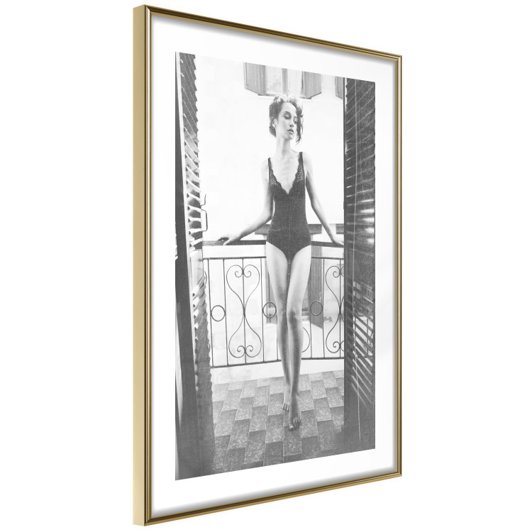 Wall Poster Petite Woman - black and white photograph of a slender woman on a balcony 134184 additionalImage 7