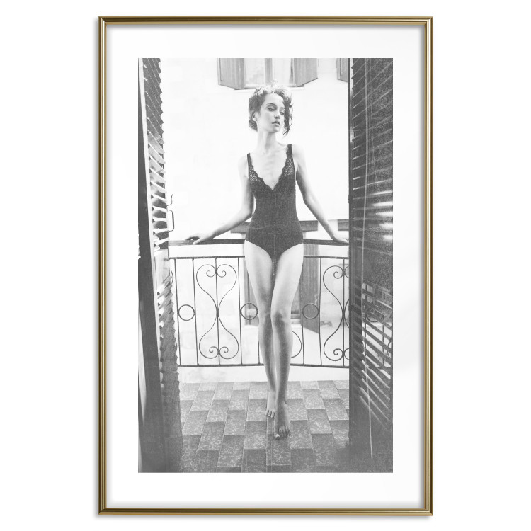 Wall Poster Petite Woman - black and white photograph of a slender woman on a balcony 134184 additionalImage 14