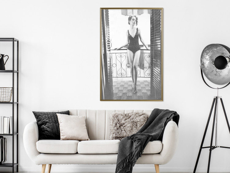 Wall Poster Petite Woman - black and white photograph of a slender woman on a balcony 134184 additionalImage 5