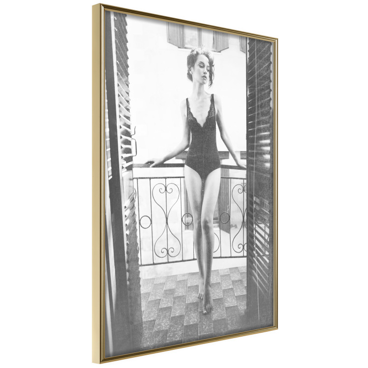 Wall Poster Petite Woman - black and white photograph of a slender woman on a balcony 134184 additionalImage 12